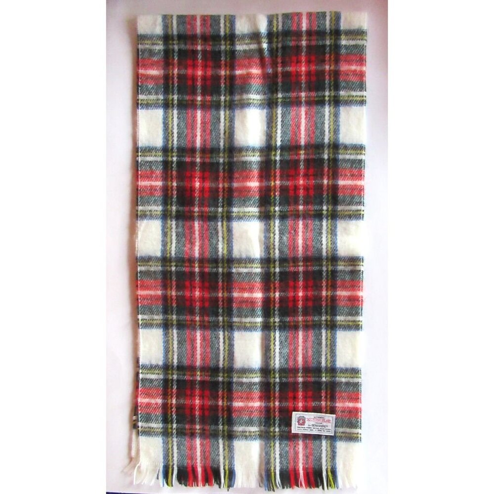 Authentic Scottish Plaid Berkshire Women Scarf White/Red Japan Acrylic 50"x12.5"